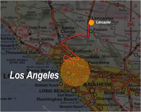 Carte de Los Angeles à Lancaster