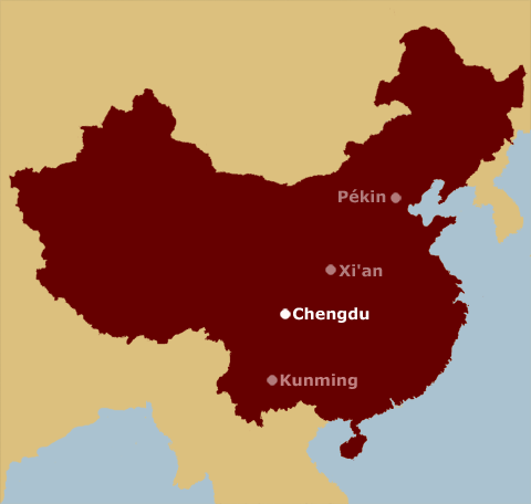 Chengdu sur carte de Chine